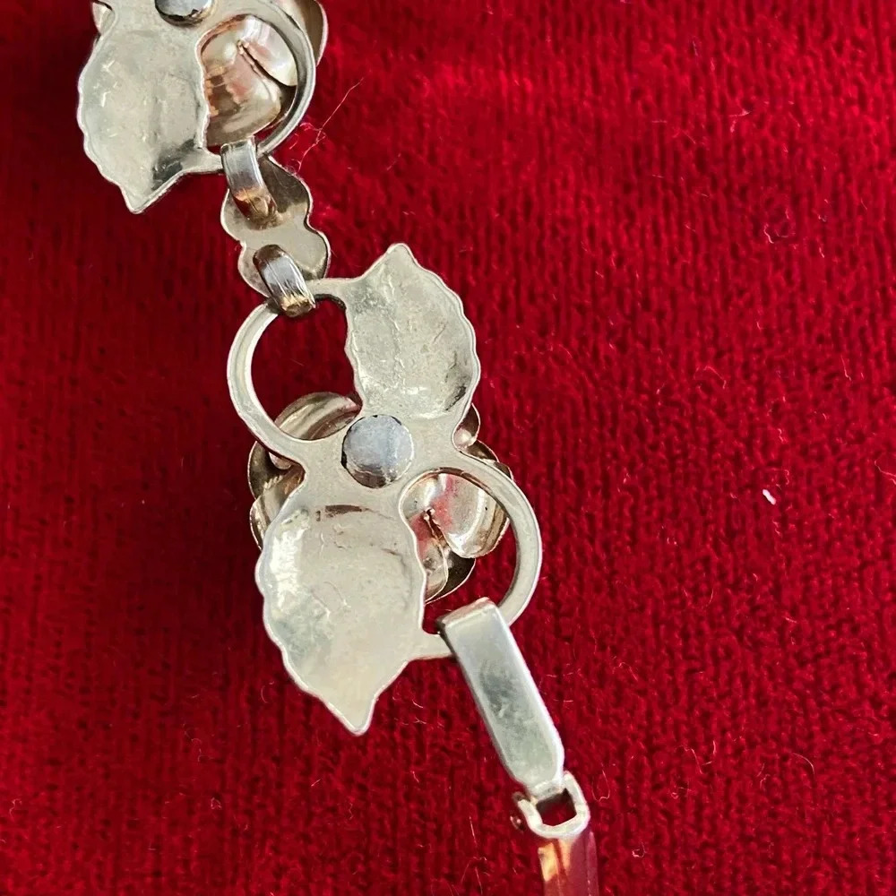 Vintage Antique Brass Silver Finish Flower Rose Link Bracelet Costume - Picture 6 of 7